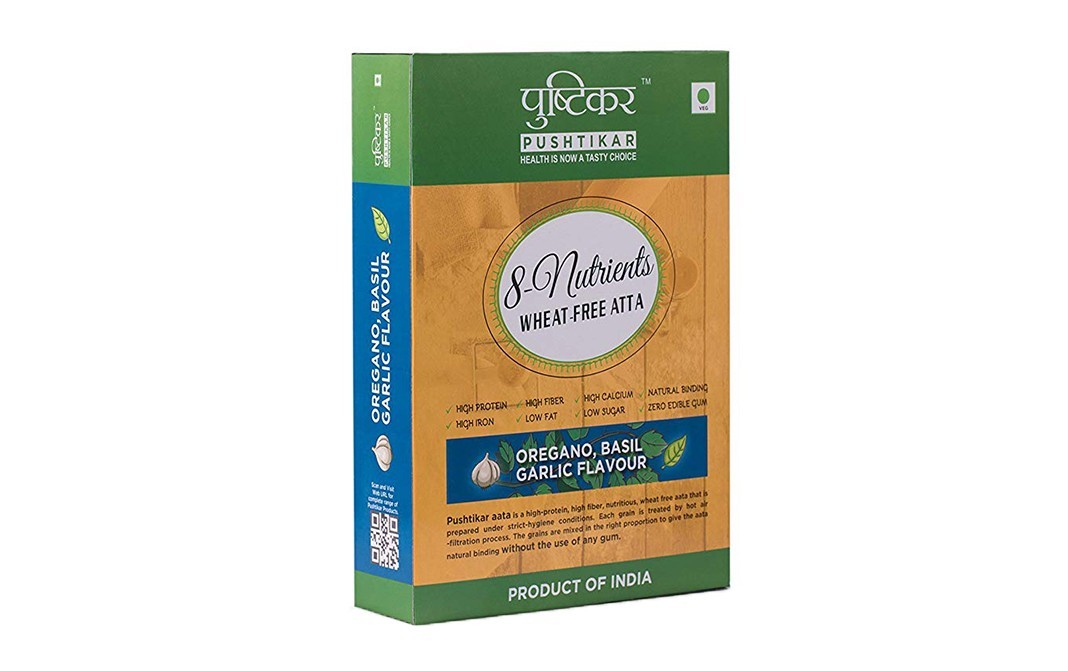 Pushtikar 8-Nutrients Wheat-Free Atta, Organic, Basil Garlic flavour   Pack  1 kilogram